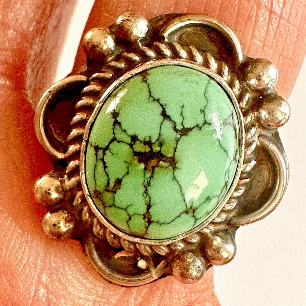 Navajo Turquoise Flower Ring Sz 7 Signed Priscilla Smith Native Amer Sterling